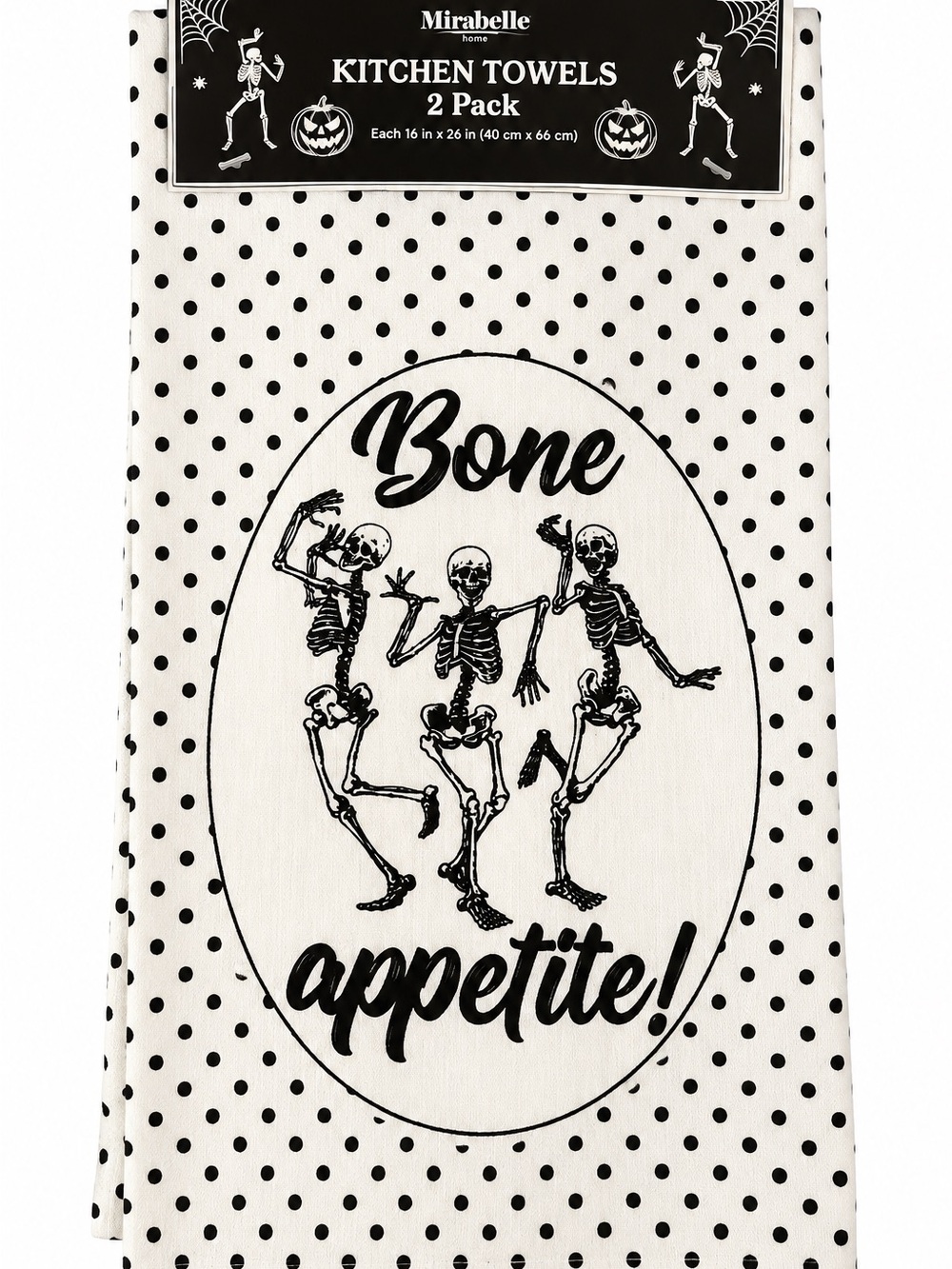 Mirabelle Halloween Bone Appetite Skeleton Kitchen Towels 2 Pack NWT